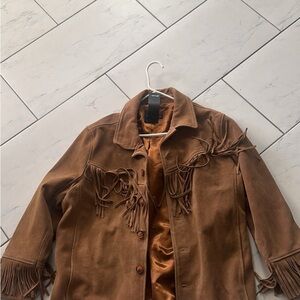 Nasty Gal Brown Leather Fringe Jacket